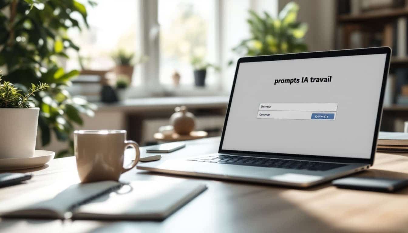 AI prompts interface for work automation on laptop at desk